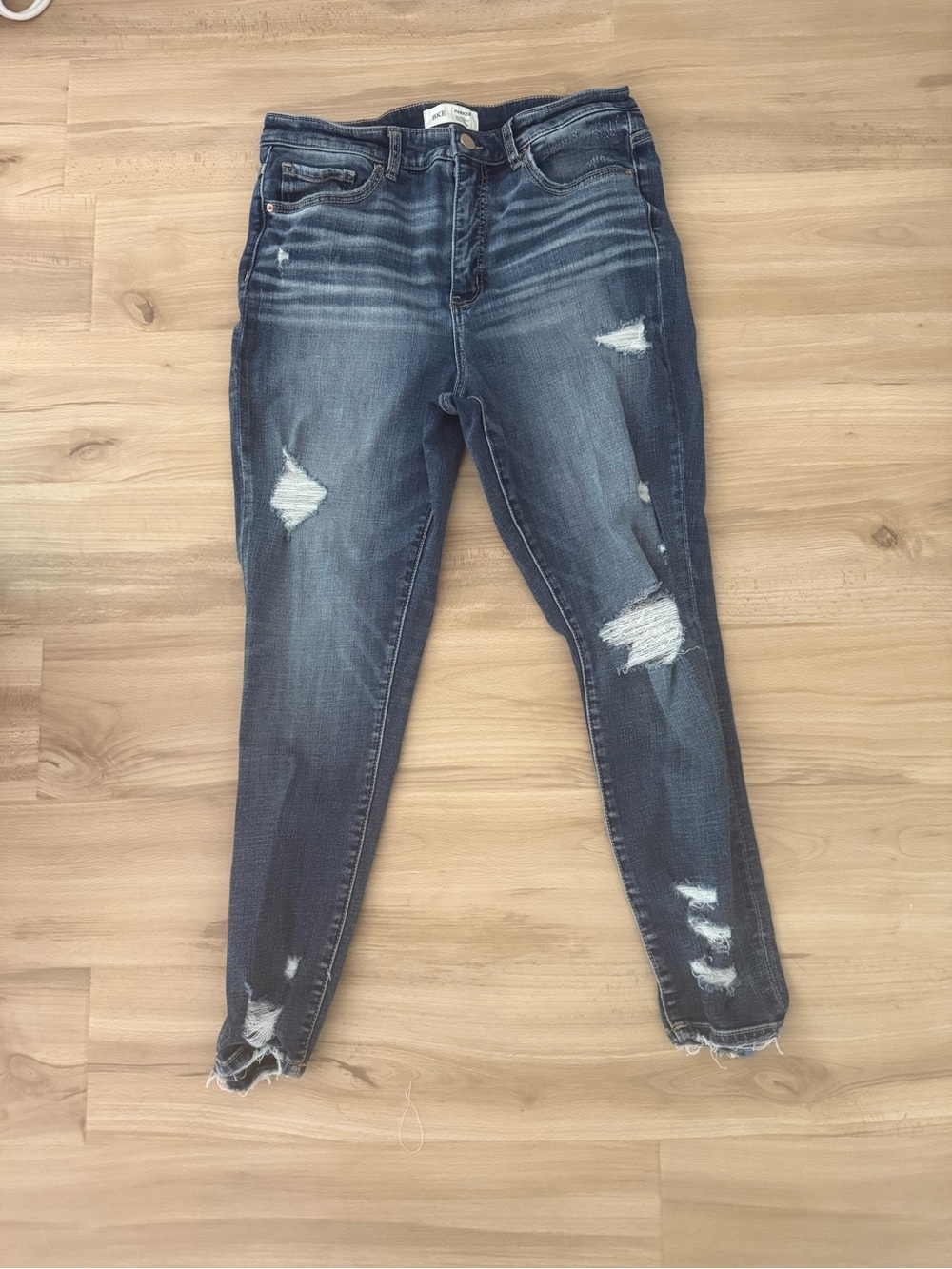 BKE Women's Distressed Skinny Jeans - Dark Blue Wash